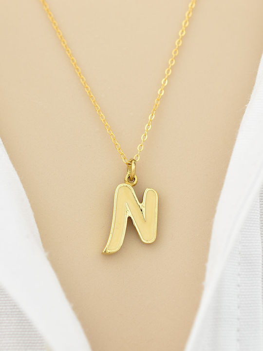 Goldjewels Κολιέ Μονόγραμμα "Ν" από Επιχρυσωμένο Ασήμι