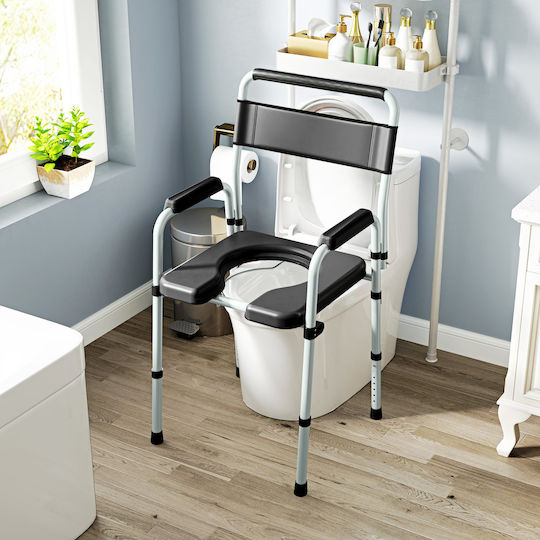 HomCom Toilettenstuhl mit Rückenlehne 713-188V00BK
