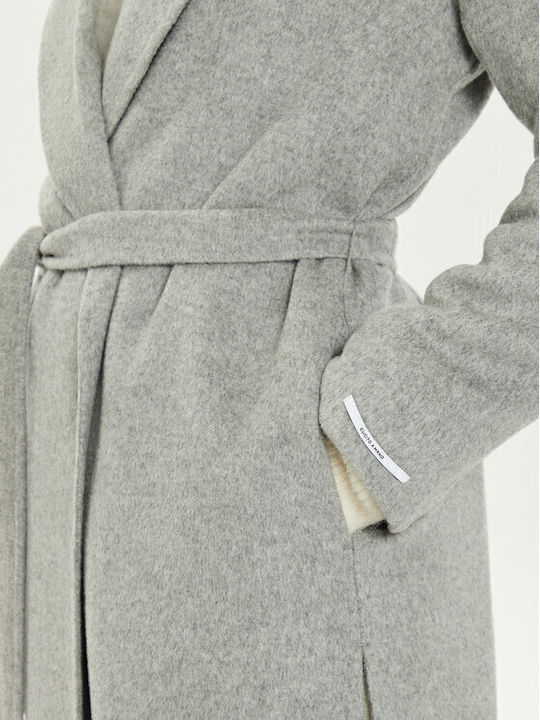 Wool Women's Gray Coat with Buttons