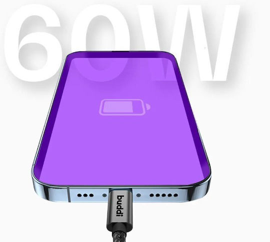 Buddi Braided USB 2.0 Cable USB-C male - USB-C female 60W Μαύρο 3m