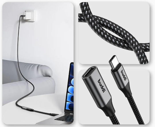 Buddi Braided USB 2.0 Cable USB-C male - USB-C 60W Μαύρο 4.5m