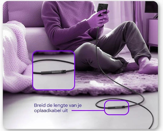 Buddi Braided USB 2.0 Cable USB-C male - USB-C female 60W Μαύρο 3m