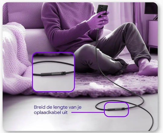 Buddi Braided USB 2.0 Cable USB-C male - USB-C 60W Μαύρο 4.5m