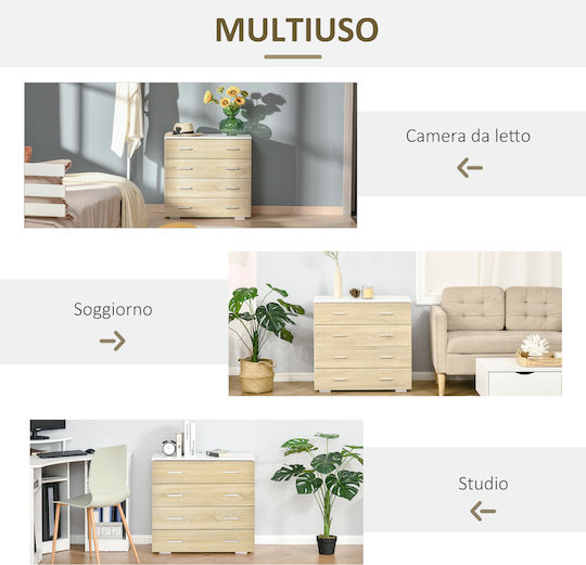 Wooden Chest of Drawers with 4 Drawers White and Oak 76x35x72cm