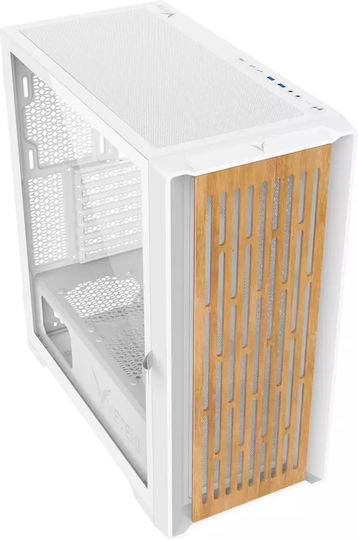 Veteni Woody VT-WOODY-01WH Gaming Midi Tower Computer Case with Window Panel and RGB Lighting White