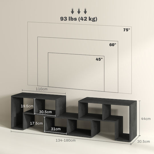 Black TV Stand L180xD30.5xH44cm