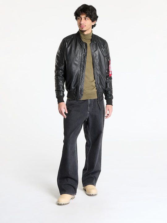 Ma-1 Leather Jacket Black