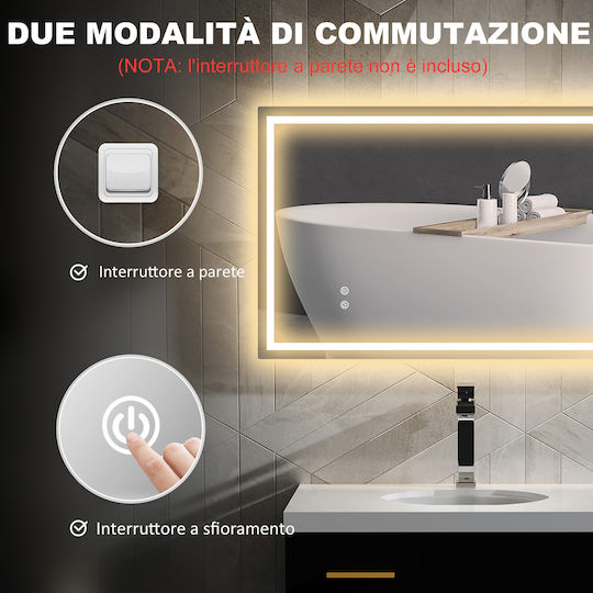 HomCom 834-812V00CR Ορθογώνιος Led Αφής από Μέταλλο Λευκός