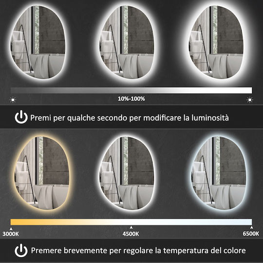 HomCom 834-783V01SR Καθρέπτης Led από Πλαστικό Ασημί