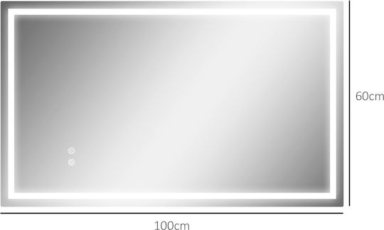 HomCom Правоъгълно Банско Огледало LED Touch с Дължина 100см Бял
