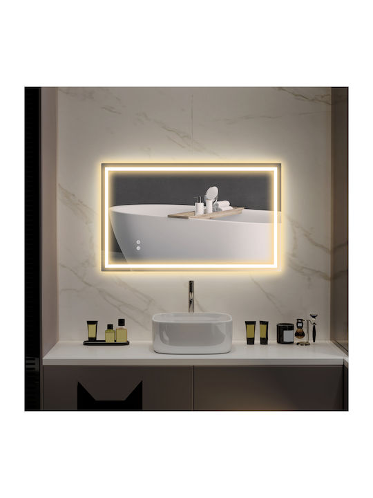 HomCom Правоъгълно Банско Огледало LED Touch с Дължина 100см Бял