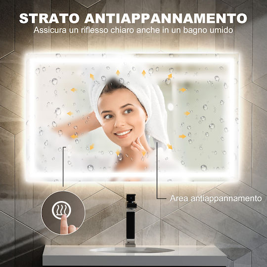 HomCom Правоъгълно Банско Огледало LED Touch с Дължина 100см Бял