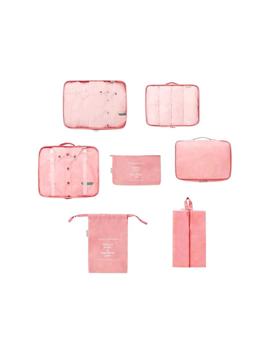 Set of 7 Pink Travel Organizing Bags