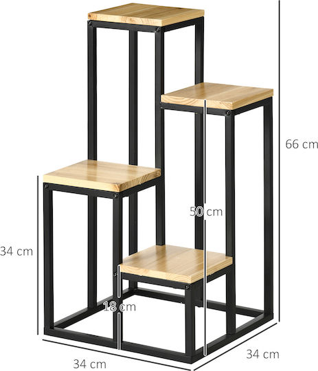 Outsunny Flat Pot Rack Metal Black 34cmx34cmx66cmcm.