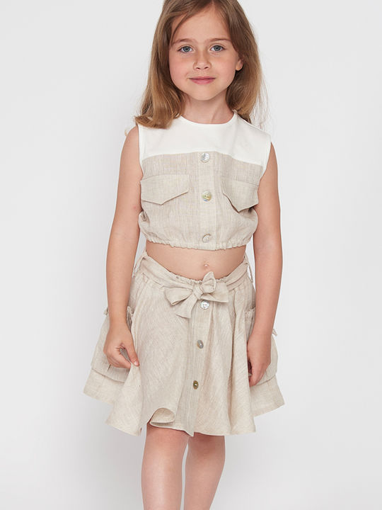Kinder-Crop-Top Ärmellos Beige