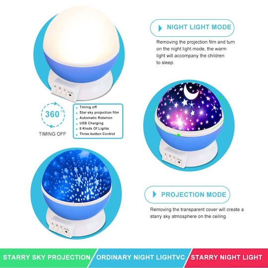 Led Rotating Kids Projector Lamp with Color Changes Light Blue