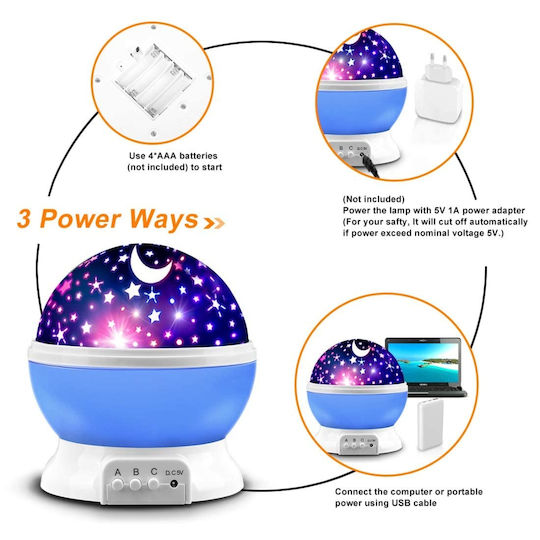 Led Rotating Kids Projector Lamp with Color Changes Light Blue