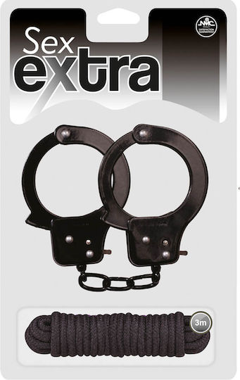 Nanma Metal Sex Extra Cuffs & Love Rope Белезници в Черен Цвят