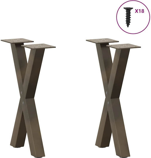 vidaXL Metallic Furniture Leg 2 Pieces Suitable for Table / Coffee Table / Office 28x42x42cm Brown
