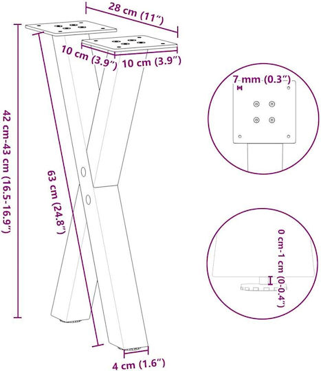 vidaXL Metallic Furniture Leg 2 Pieces Suitable for Table / Coffee Table / Office 28x42x42cm Brown