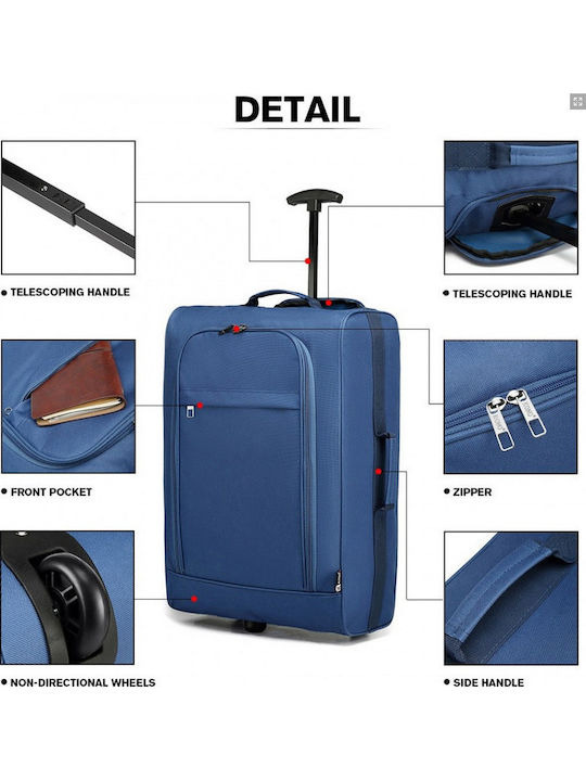Miss Lulu Cabin Travel Suitcase Fabric Blue with 4 Wheels Height 55cm K1873-2 BE