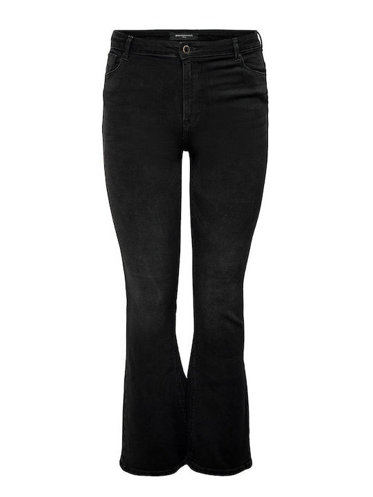 Hoch tailliert Damenjeans Schlaghose Schwarz