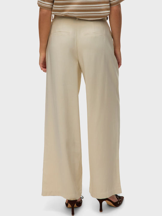 Women's High-waisted Fabric Trousers Beige
