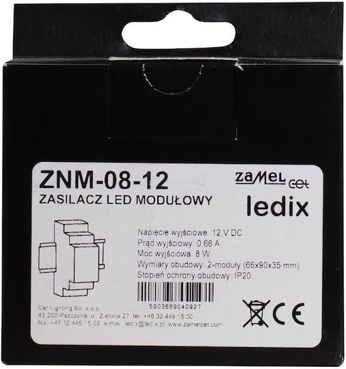 Модулно LED захранване 8W 12V DC Znm-08-12