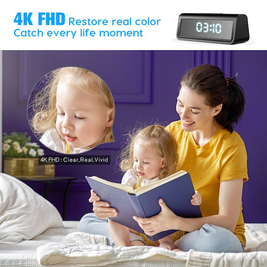 Cameră spion ascunsă 4K în ceas digital Wi-Fi viziune nocturnă senzor de mișcare iOS Android