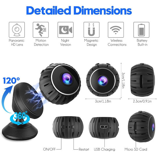Мини шпионска камера Wifi 1080p микрофон сензор за движение нощно виждане 1 час живот на батерията