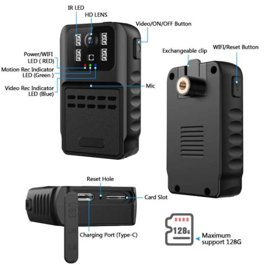 HD 1080p Body Camera Night Vision Loop Recording Police Recorder Daily Activities Cycling Couriers