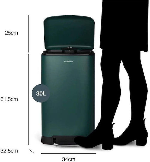 Les Collectors Coș De Gunoi N701 Din Oțel Inoxidabil Cu Pedală Verde 30lt