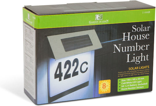 Hausnummernschild LED-Beleuchtung Solaraufladung Edelstahlgehäuse 19x18,5x5 cm