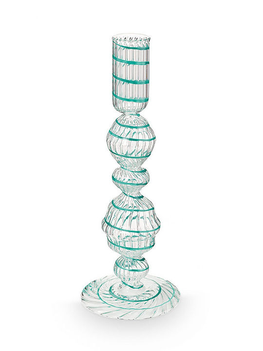 Pip Studio Κηροπηγιο Γυαλινο Γαλαζιες Λεπτομεριες 22cm