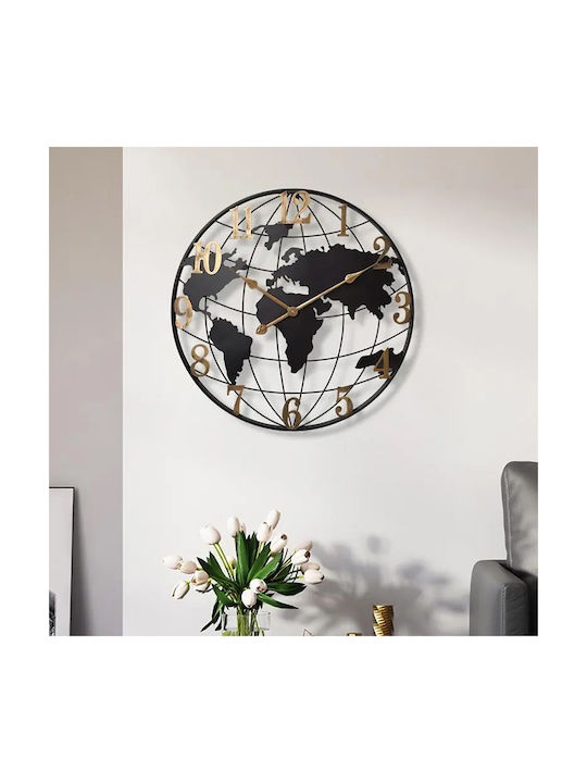 Keskor World Wall Clock Metallic Black Ø60cm