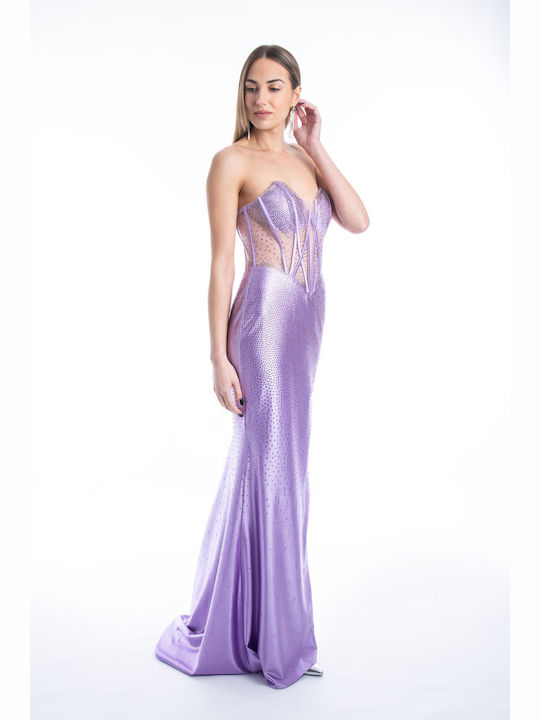 Farmaki Satin Dress Evening Lilac