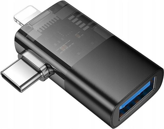 Hoco Ua36e Konverter Blitzschlag / USB-C männlich zu USB-A weiblich Schwarz 1Stück