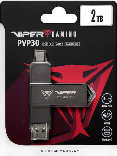 Patriot Pvp30 Duo Compact 2TB USB 3.2 SSD Stick με σύνδεση USB-A & USB-C Μαύρο