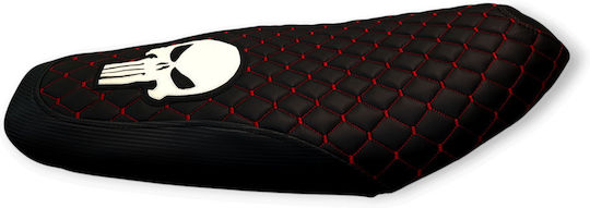 Kazer Kawasaki Quilted Diamond Seat Cover Red Stitching White Panisher Logo