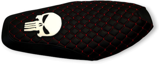 Kazer Kawasaki Quilted Diamond Seat Cover Red Stitching White Panisher Logo