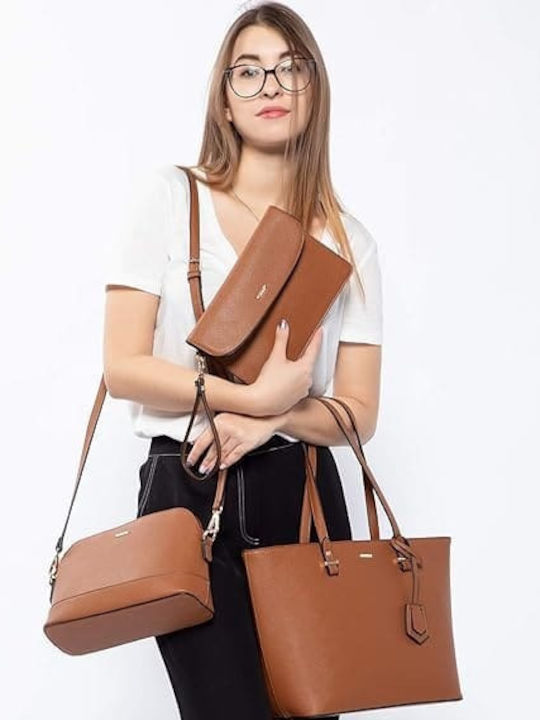 Σετ Γυναικεία Τσάντα Shopper Ώμου Καφέ
