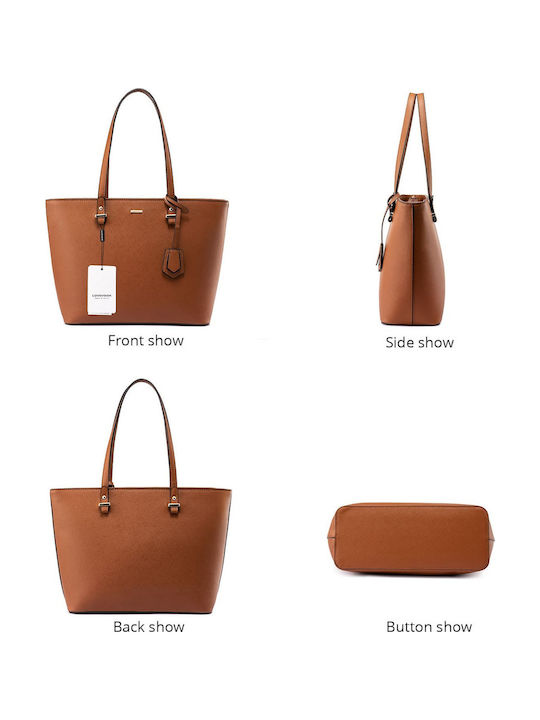 Σετ Γυναικεία Τσάντα Shopper Ώμου Καφέ