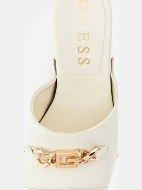 Mules with Chunky Heel in Ecru Color