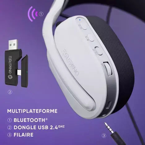 Oniverse Polaris Drahtloses Über Ohr Gaming-Headset mit Konnektivität 3,5 mm / Bluetooth / USB Weiß für Nintendo Switch / PC / PS4 / PS5
