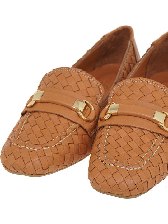 Leather Women's Loafers in Tabac Brown Color
