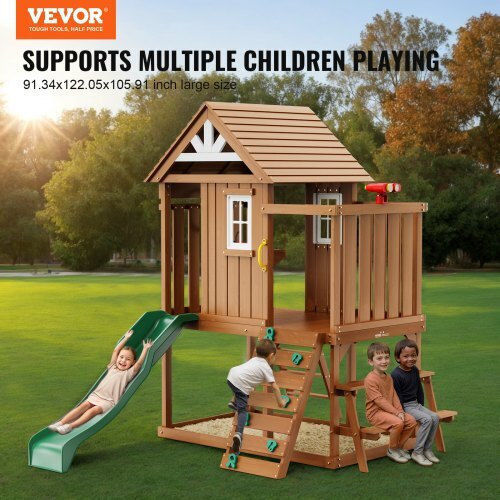 Vevor Hölzernes Kinder Spielhaus Garten mit Rutsche 269x232x310cm
