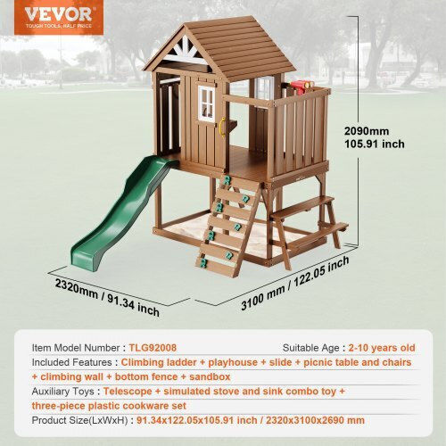 Vevor Hölzernes Kinder Spielhaus Garten mit Rutsche 269x232x310cm