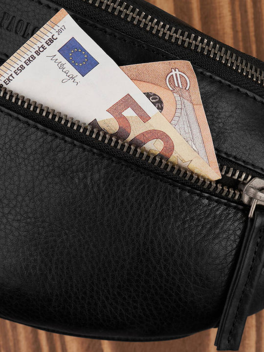 Ανδρικό Δερμάτινο Τσαντάκι Ζώνης Μαύρο