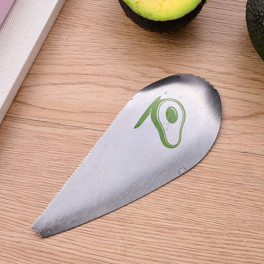 Tăietor special de avocado Flippy 3 în 1 formă curbată zimțată pentru prindere și tăiere, din oțel inoxidabil, 15 x 6 cm, gri