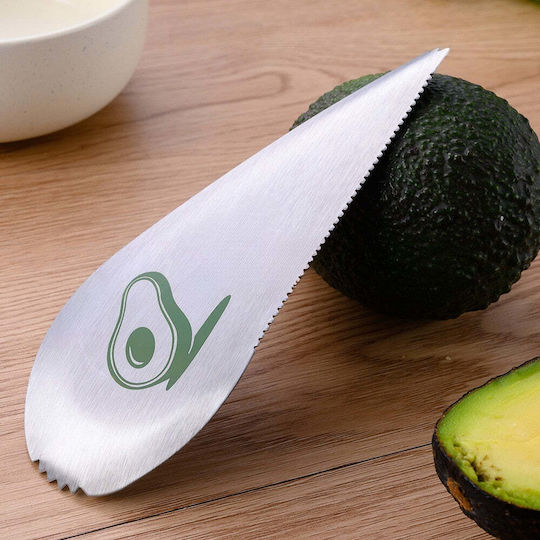 Tăietor special de avocado Flippy 3 în 1 formă curbată zimțată pentru prindere și tăiere, din oțel inoxidabil, 15 x 6 cm, gri